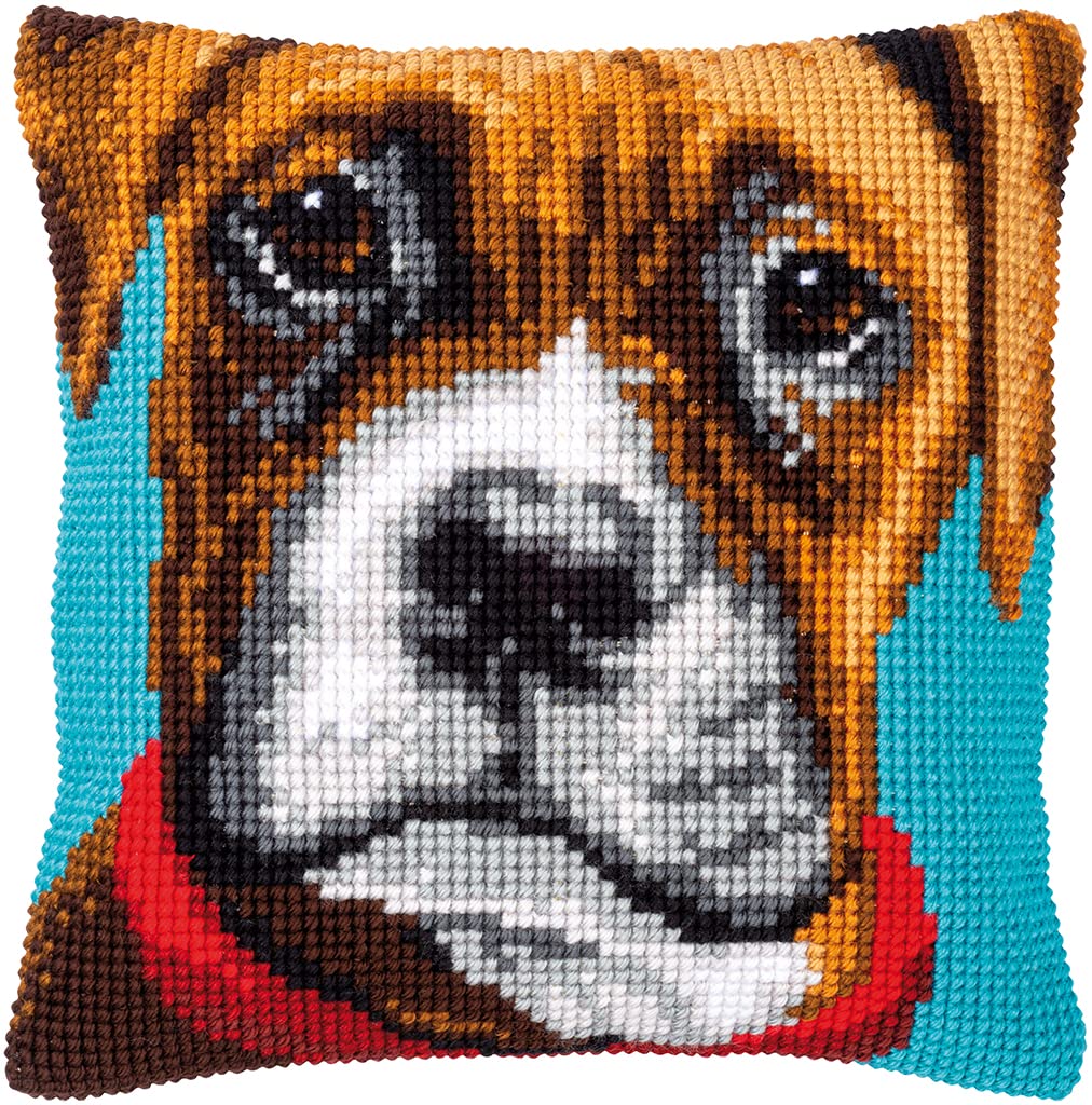Vervaco Cross Stitch Embroidery Kits Cushion Embroidery Set Beginners Pre-Printed Boxer DIY Set Creative Set for Adults Decorative Cushion Approx. 40 x 40 cm Craft Set Craftsman Home Decoration — image 1