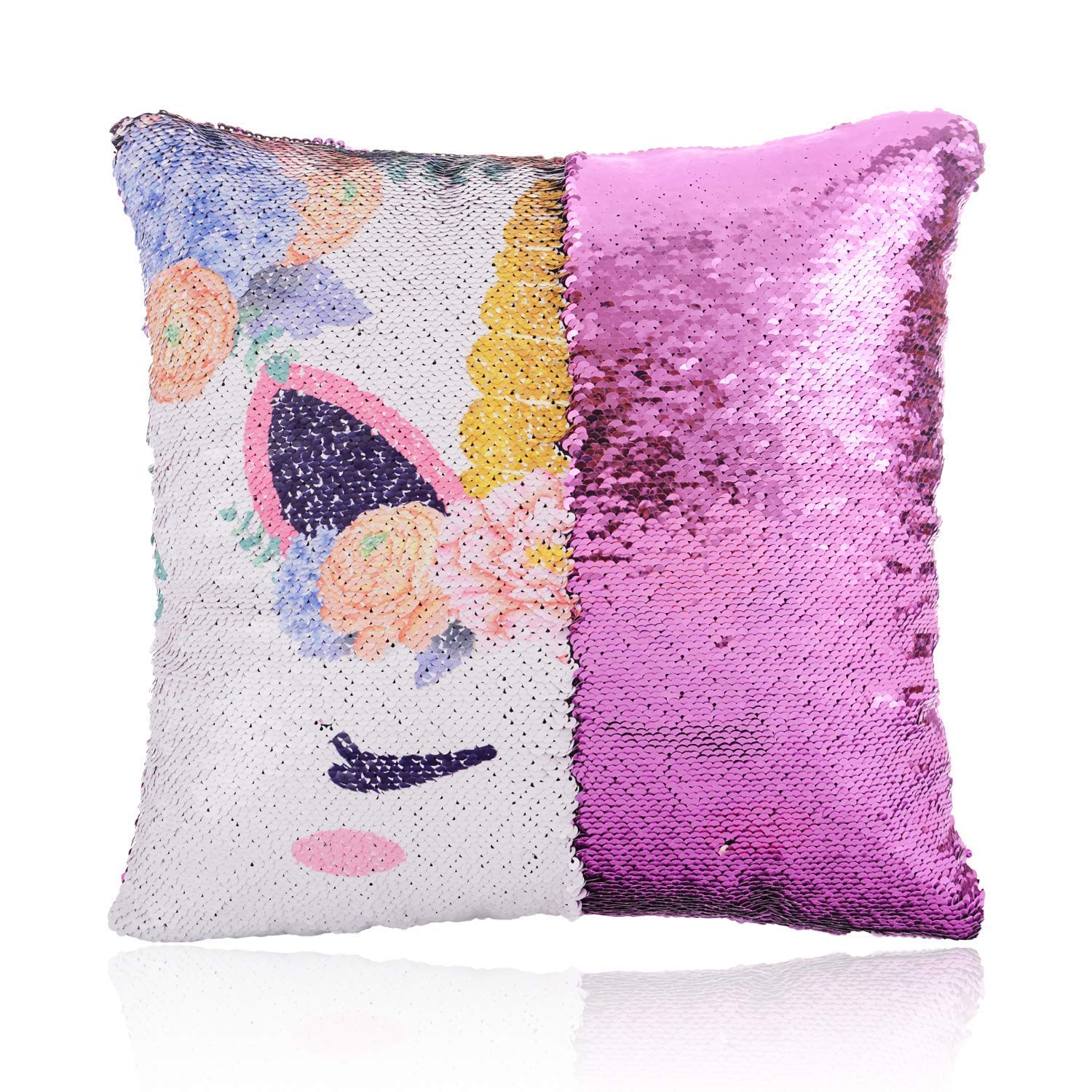 GONOMI Unicorn Magic Reversible Sequin Flip Mermaid Pillow Cover Throw Cushion Case Decorative Pillowcase (Purple, 16\