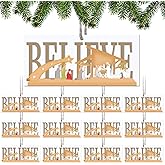 Bucherry 12 Pcs Believe Nativity Scene Ornament for Christmas Tree Wooden Jesus Ornaments Christian Religious Hanging Decor for Home Christmas Decorations
