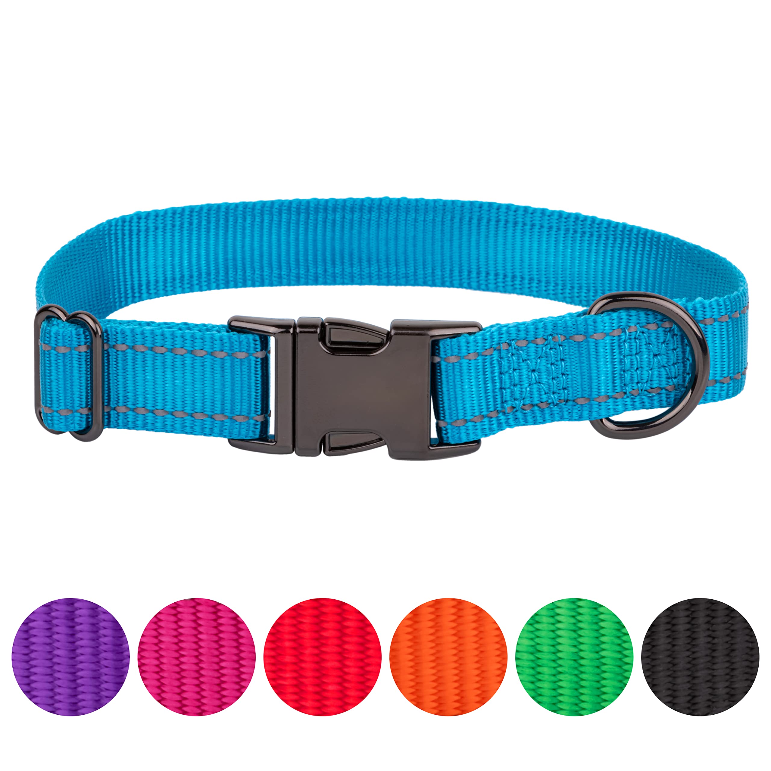 FAVPET Reflective Dog Collar Nylon, Adjustable Dog Collar with Metal Buckle, Dog Collar Large Dogs Reflective, Nylon Dog Collar Medium, Soft Dog Collar Small Dog, Coloured Puppy Collars (M, Blue)