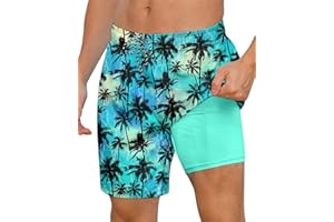 Cozople Mens Swimming Trunks with Compression Liner Swim Shorts 7 inch Quick Dry Bathing Suit Anti Chafe Boardshorts