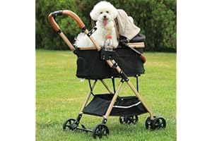 MSmask Pet Stroller Premium 3-in-1 for Small Dogs, Zipperless Dual Entry, Dog Stroller with Detachable Carrier, Removable Liner, Foldable Travel Jogging Strolling Cart with Storage Basket (Khaki)