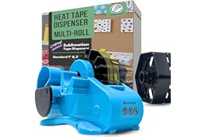Echomerx Original Tape Dispenser Multi-Roll - Pre-Cut Sublimation Heat Resistant, Cricut, Transfer, Thermal, Press, Thin Double-Sided & Scotch Tapes, 1" & 3" Large Core, Blue