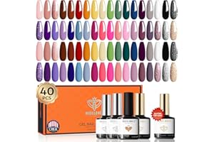 modelones 40 PCS Gel Nail Polish Set, 36 Colors Fall Winter White Nude Brown Black Gel Polish Kit Red Green Glitter Nail Gel Polish W Base& Matte Glossy Top Coat& LED Christmas Nail Art Gel DIY Gift