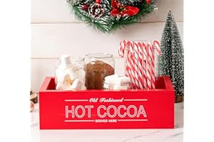 Rmeosye Hot Cocoa Bar Wood Storage Box Christmas Decorations Wooden Organizer Bins Tray Decorative Open Holder Box Decor for Xmas Home Kitchen Office Farmhouse Gift Holiday Party Supplies (Red)