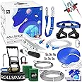 RollSpace 150FT Zipline Kits for Backyards with Ratchet Straps Tensioning Kit Quick-Set Up Zipline for Kids Spaceship Trolley Zipline with Spring Brake Zipline kits for Backyard 150 ft Kids and Adults