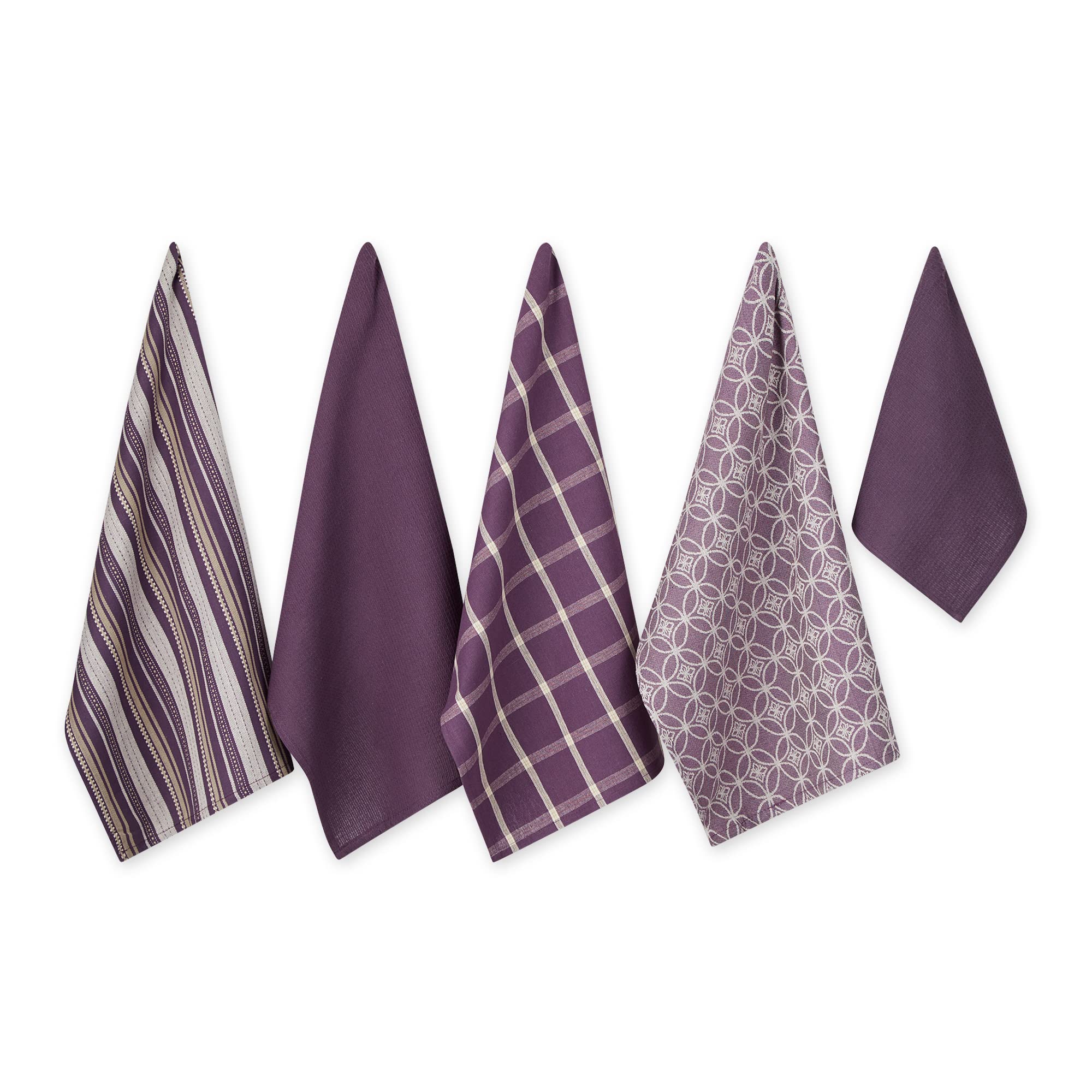 DII Assorted Woven Kitchen Set, Dishtowel, 18x28, Dishcloth, 13x13, Eggplant, 5 Piece — image 1