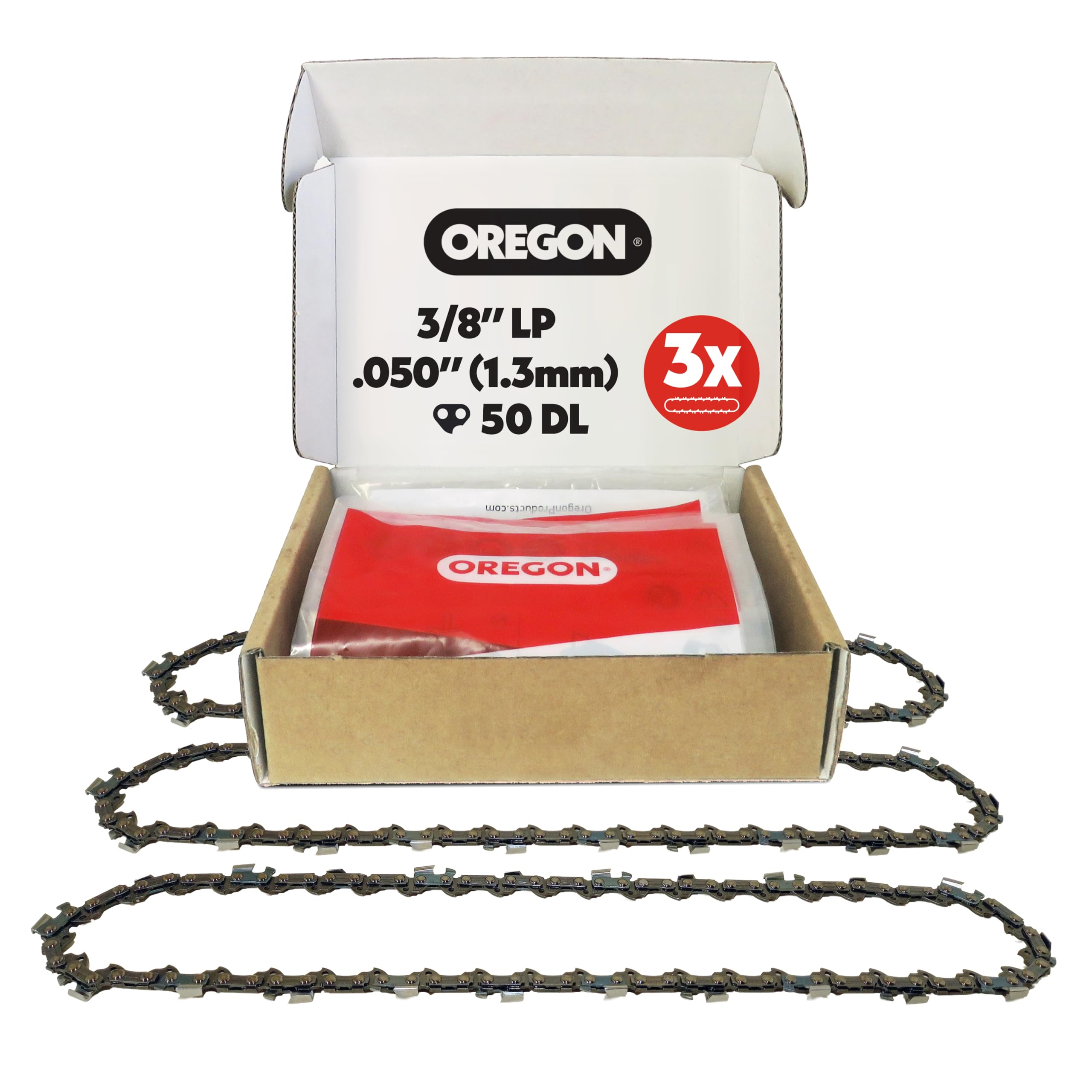 Oregon 3-Pack Chainsaw Chain for Stihl - 3/8" LP Pitch, .050" (1.3 mm) Gauge for 14" (35cm) Bar, 50 Drive Links - Semi-Chisel Replacement Saw Chain, Fits Several Stihl Models and More