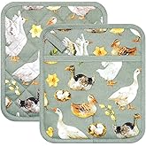 Pot Holders Set of 2 Heat Resistant 480℉ Kitchen 100% Cotton Comfortable Lining Printing Teal Flower Women Men Home Cooking Baking Microwave BBQ Gift (Teal potholders)