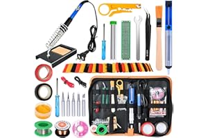 KYZHXVO Soldering Iron Kit, 60W 110V Soldering Iron Adjustable Temperature, Desoldering Pump, 5 Solder Tips, Solder Wire, Stand, Solder Wick.