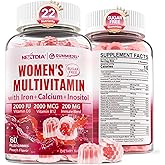 Methylated Multivitamin for Women Gummies, Calcium, D3 K2, Methylfolate & B12, Inositol, Daily Vitamin A C E, B Complex, Biotin, Zinc, Iron -Energy, Immune, Bone, Skin, Hair - Vegan, Sugar Free, 60Cts