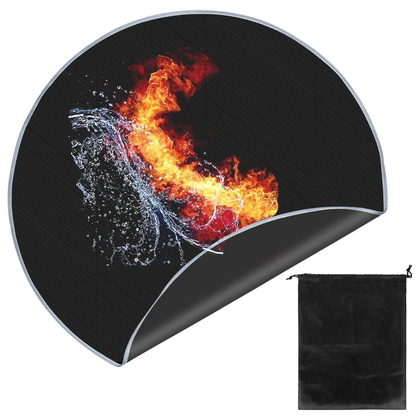 Round Foldable Black Fireproof Mat, 99 cm Water-Resistant Heat Resistant Grill Mat with Storage Bag