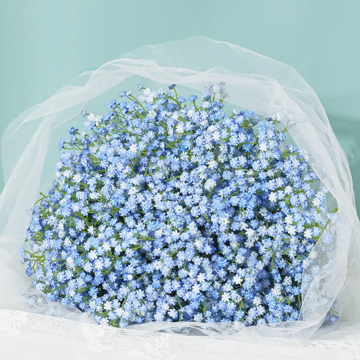 Photo 1 of MARTINE MALL Babys Breath Artificial Flowers, 10 PCS Blue Baby Breath Flowers Artificial Bulk, Fake Babys Breath Gypsophila Real Touch Faux Babys Breath for Wedding Floral Arrangement Home Decor