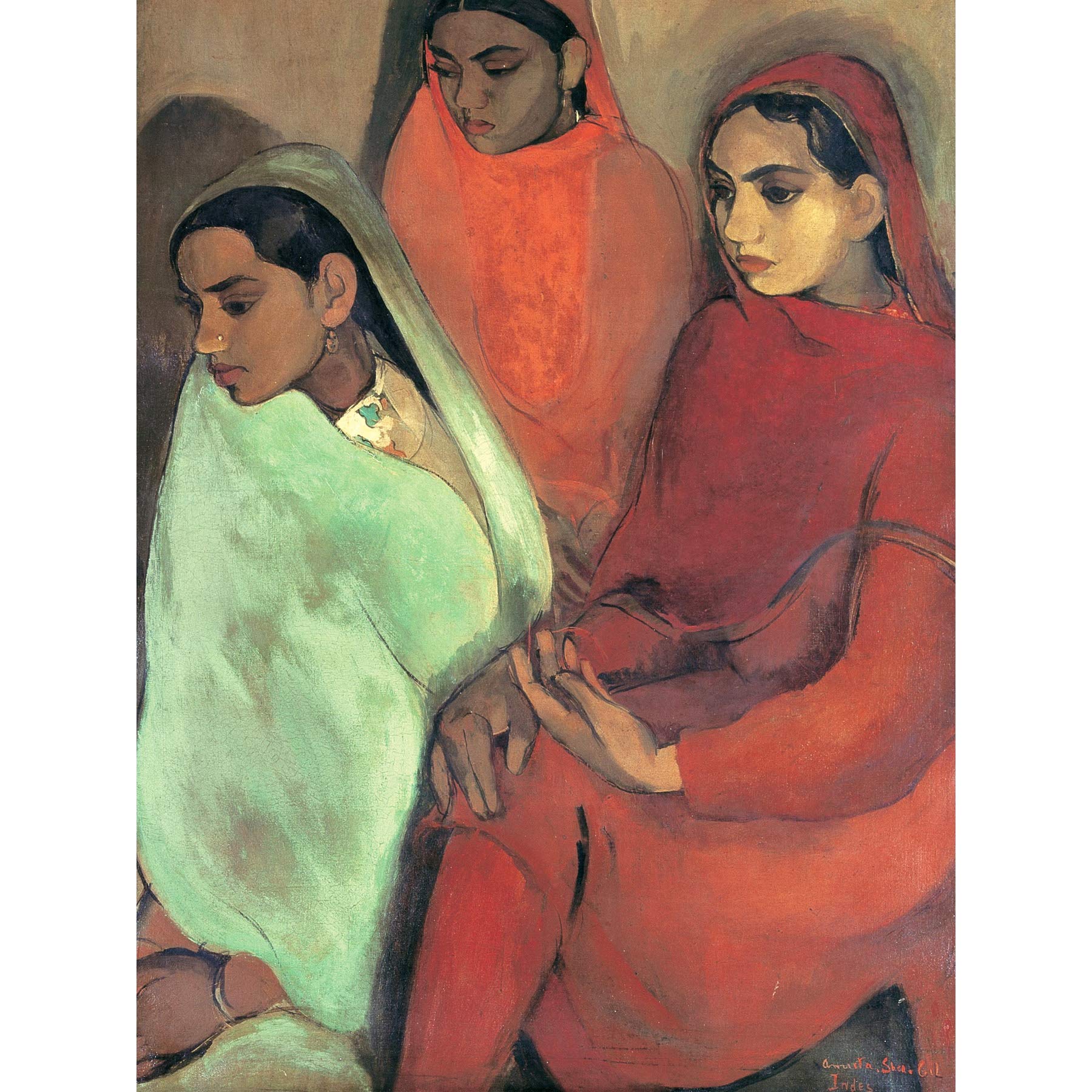 Sher-Gil Group Three Girls Painting Large Wall Art Print Canvas Premium Mural