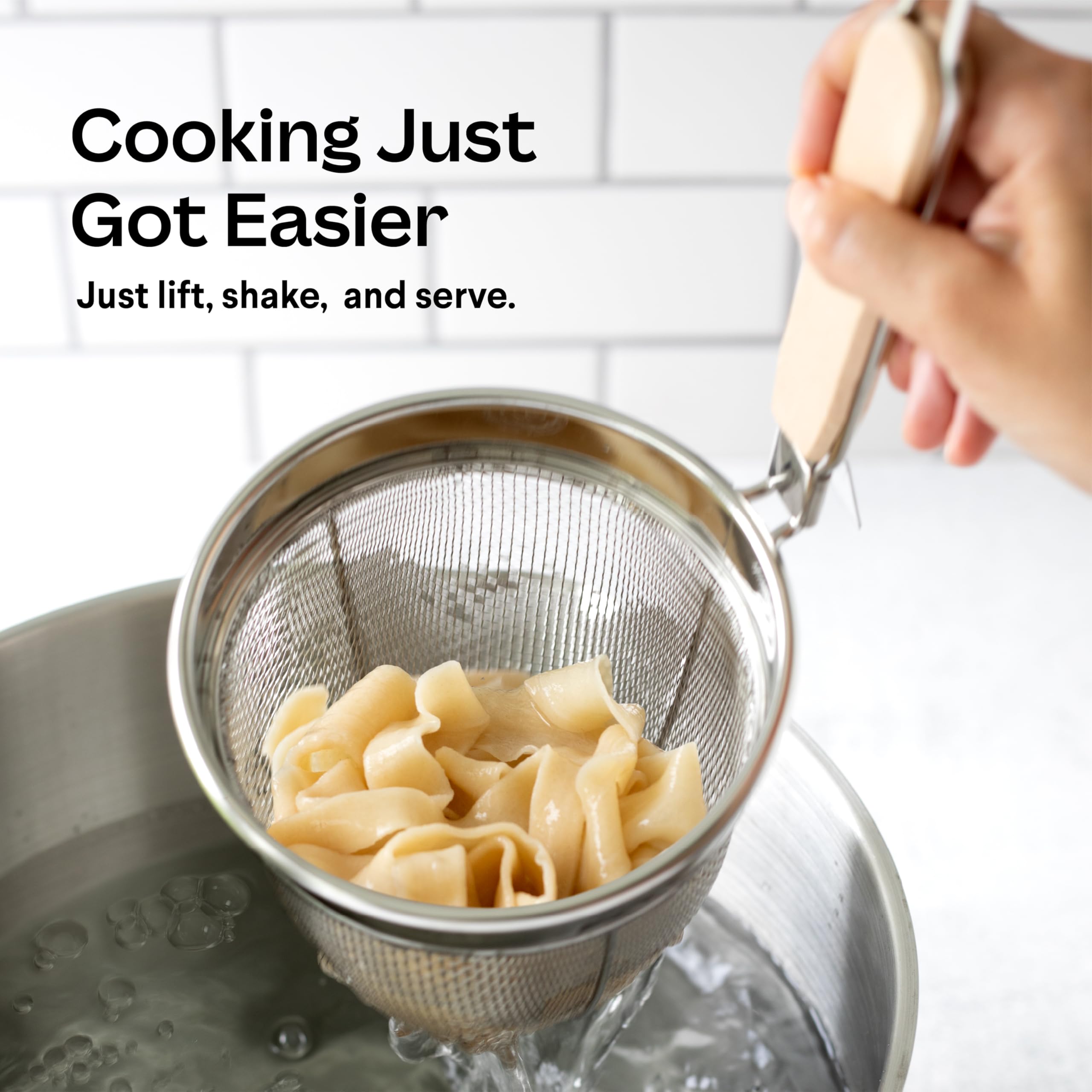 Noodle Basket Set – Stainless Steel Fine Mesh Strainer with Handle, Pasta Tool for Boiling, Asian Cooking Utensils – Ramen, Dumpling, and Hot Pot Ready