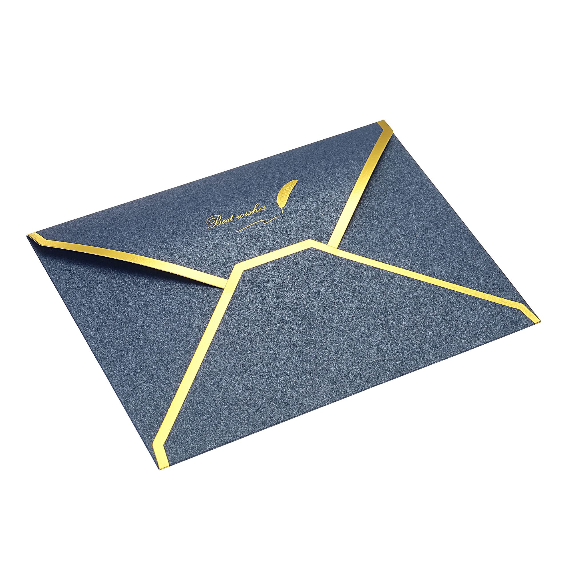 PATIKIL V Flap Envelopes, 10 Pack 7 x 5'' Luxury Style Gold Border Greeting Card Envelope for Invitations Weddings, Blue