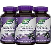 Nature’s Way Sambucus Elderberry Immune Support Gummies for Kids & Adults* with Black Elderberry Extract, Vitamin C, Vitamin D3, and Zinc, 60 Gummies (Set of 3)
