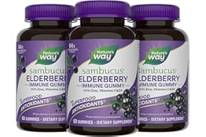 NATURE'S WAY Nature’s Way Sambucus Elderberry Immune Support Gummies for Kids & Adults* with Black Elderberry Extract, Vitamin C, Vitamin D3, and Zinc, 60 Gummies (Set of 3)