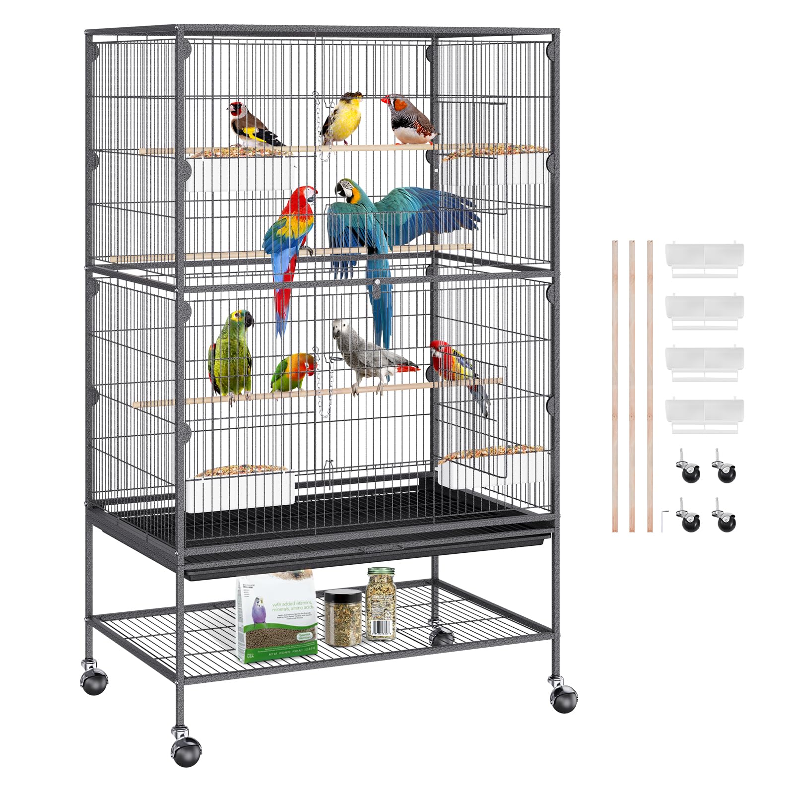 Photo 1 of VEVOR 52 Inch Bird Cage, Wrought Iron Large Parakeet Flight Cage with Rolling Stand and Slide Out Tray, Standing Big Bird Cage for Parakeets, Parrots, Cockatiels, Budgies, Lovebirds, Pigeons
