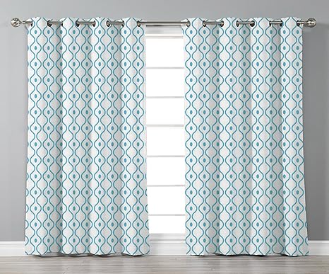 Thermal Insulated Blackout Grommet Window Curtains Light Blue Wavy