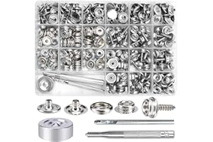 ZYNERY 353 PCS Canvas Snap Kit, Marine Grade Stainless Steel Canvas Repair Kit, Snap Fasteners Kit for Boat Canvas Fabric Leather with Material Hole Punch/Setting Tools (Silver)