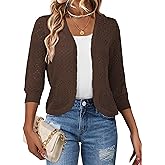 REDHOTYPE Women's 3/4 Sleeve Cardigan Open Front Cropped Shrugs Summer Hollowed Lightweight Cardigans Sweater (S-XL)