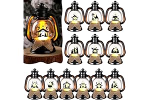 ROCEEI 12 Pcs Christmas Mini Religious Lantern Nativity Scene Table Centerpiece Decorative The Birth of Jesus Small Portable Lanterns with LED Candles for Holy Night Tree Indoor Outdoor Party Decor