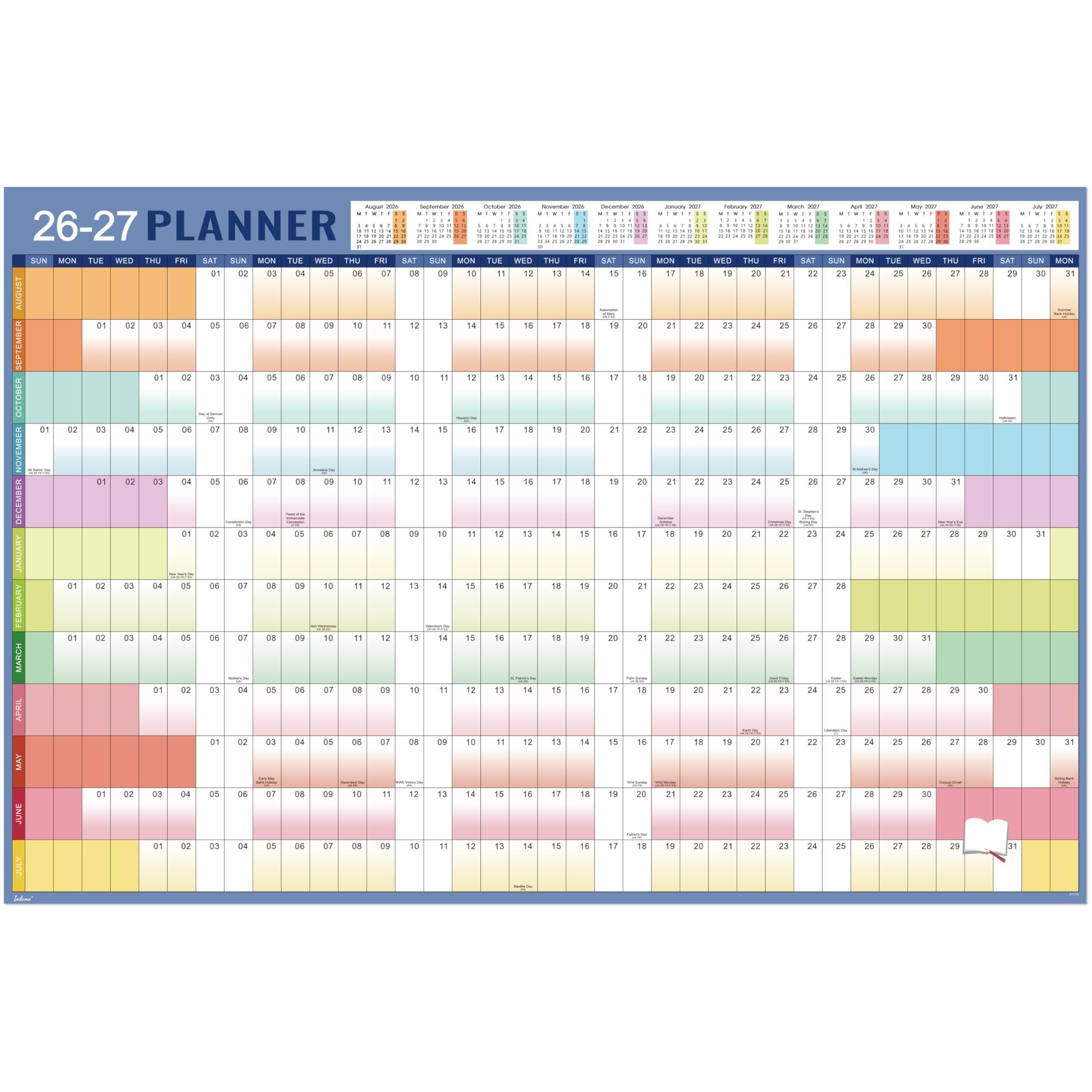 Wall Planner 2026-2027 - A1 Large Year Planner with Thick Paper, August 2026 - July 2027, 34.8" x 23", Colorful