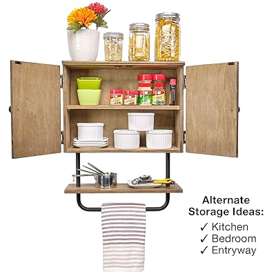 Buy Excello Global Products Barndoor Bathroom Wall Cabinet Space Saver Storage Cabinet Kitchen Medicine Cabinet With Adjustable Shelf And Towel Bar Rustic Brown Online In Indonesia B08lhkyv8l