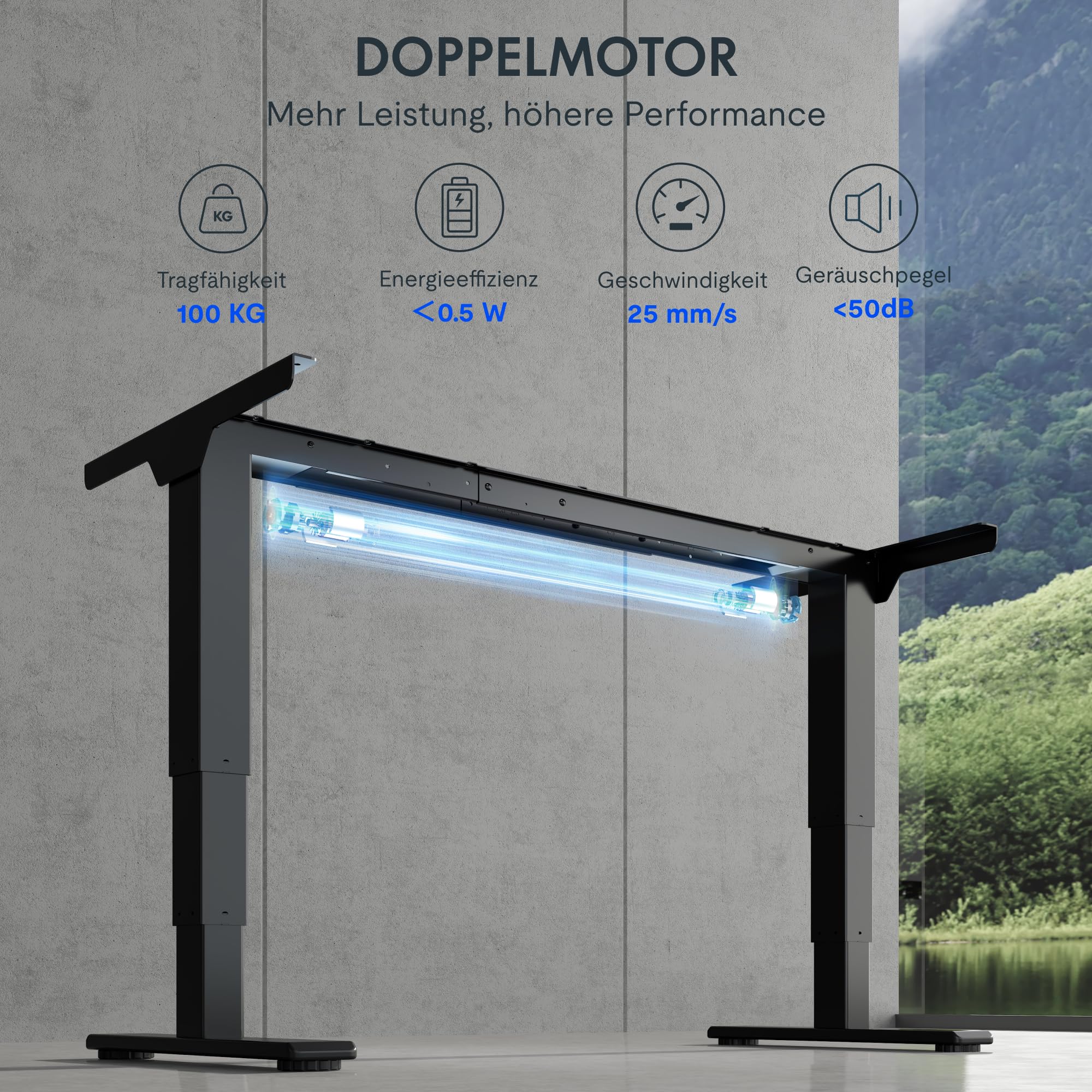 FLEXISPOT Elektrisch Höhenverstellbares Schreibtischgestell mit Dual-Motor & 3-stufigen Säulen, Sitz-Steh-Tisch Rahmen für Homeoffice & Büro, Höhenbereich 60–125 cm, Schwarz EC5-LITE 6