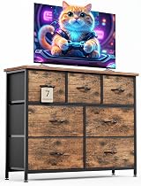 CAIYUN 7-Drawer Chest of Drawers Fabric Storage Tall Brown Dresser