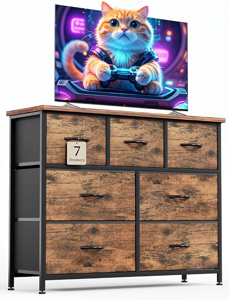 CAIYUN 7-Drawer Chest of Drawers Fabric Storage Tall Brown Dresser