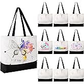 Joyclub 10 Pack Large Canvas Tote Bags Bulk Sublimation Blanks with Long Handle 18.5 x 15 x 4 inch Heavy Duty Totes Polyester Bags Wide Reusable Grocery for DIY Decorating Crafting Painting Shopping
