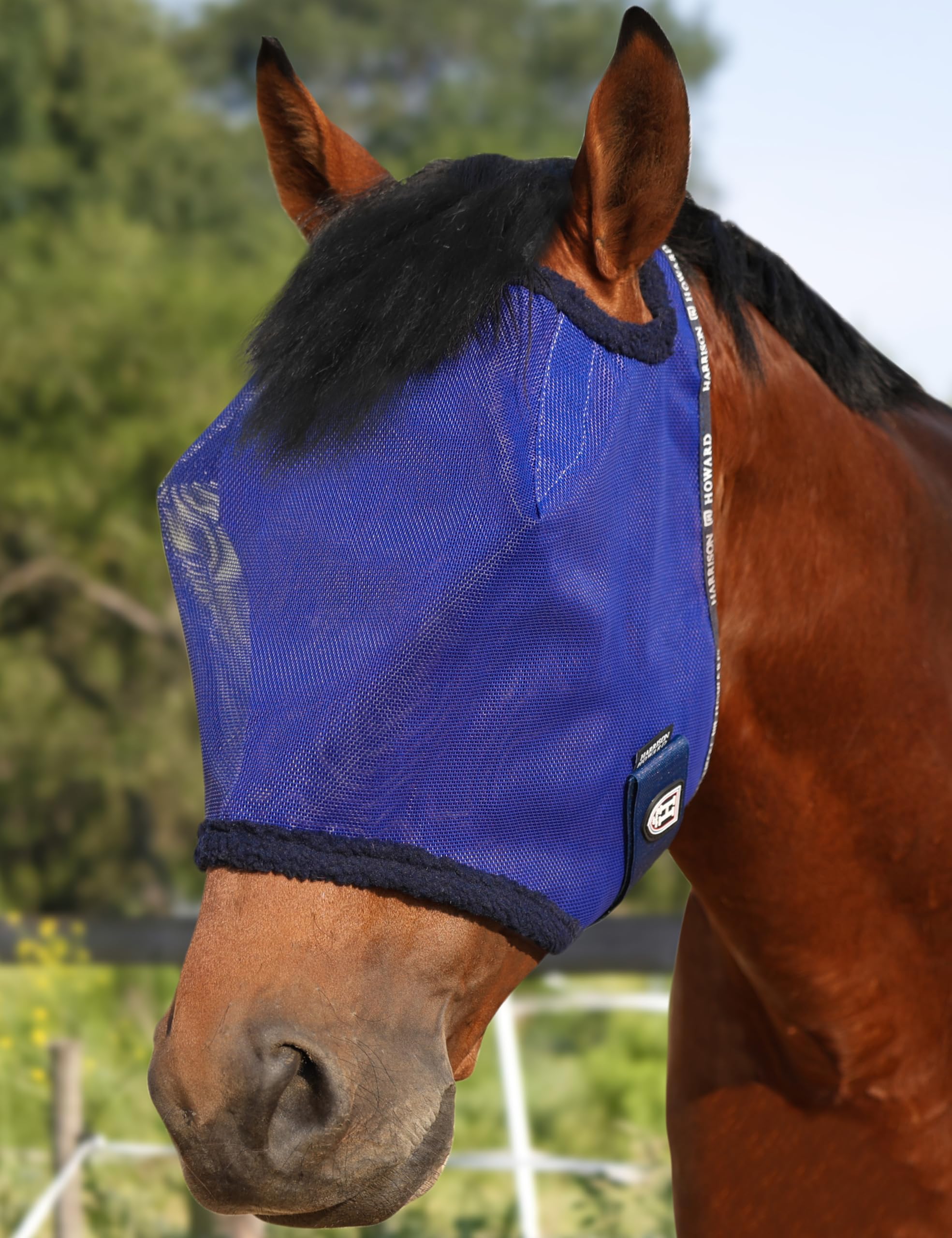 Harrison Howard All Round Mesh Horse Fly Mask UV Protective with Fleece Padded Edging Deep Navy L — image 1