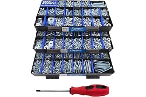 Haespot 2600 Piece Bolt and Nut Hardware Assortment Kit with Diverse Bolts, Screws, Washers & Nuts–DIY-Friendly, 3-Tier Storage for Home Projects
