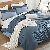 Litanika Comforter Set, Lightweight Colorblock Stripes Bedding Comforter Set, Fluffy Down Alternative Bed Set, Haze Blue, King