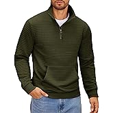 COOFANDY Mens Quarter Zip Sweatshirt Long Sleeve Casual Waffle Pullover Hoodies with Pocket