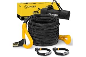 BUNKER INDUST 1.25"×30ft Kinetic Recovery Rope with 2 Soft Shackle Kit, 55000lbs Nylon Tow Rope Heavy Duty Snatch Strap Offroad Recovery Kit for 4x4 Jeep Truck ATV UTV SUV