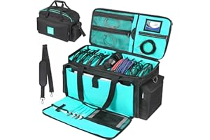 OUKNAK DJ Gig Bag, DJ Cable File Bag with Detachable Padded Bottom and Dividers, Travel Gig Bag for Cords Sound Equipment DJ Gear Musician Accessories (Blue)
