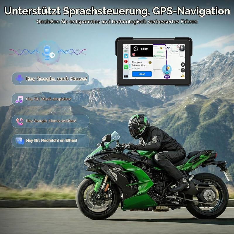 7" Motorrad CarPlay Display, IPX67, Dual Bluetooth, Kompatibel mit TPMS — Foto 4 von 6