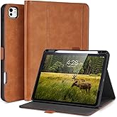 AsileCuir Handmade Case for iPad Pro 11 Inch (M5/M4) 2025/2024 with Pencil Holder Pocket,Magnetic Closure,Auto Sleep/Wake,Vegan Leather Folio Protective Cover,Multi Angles Stand,Brown