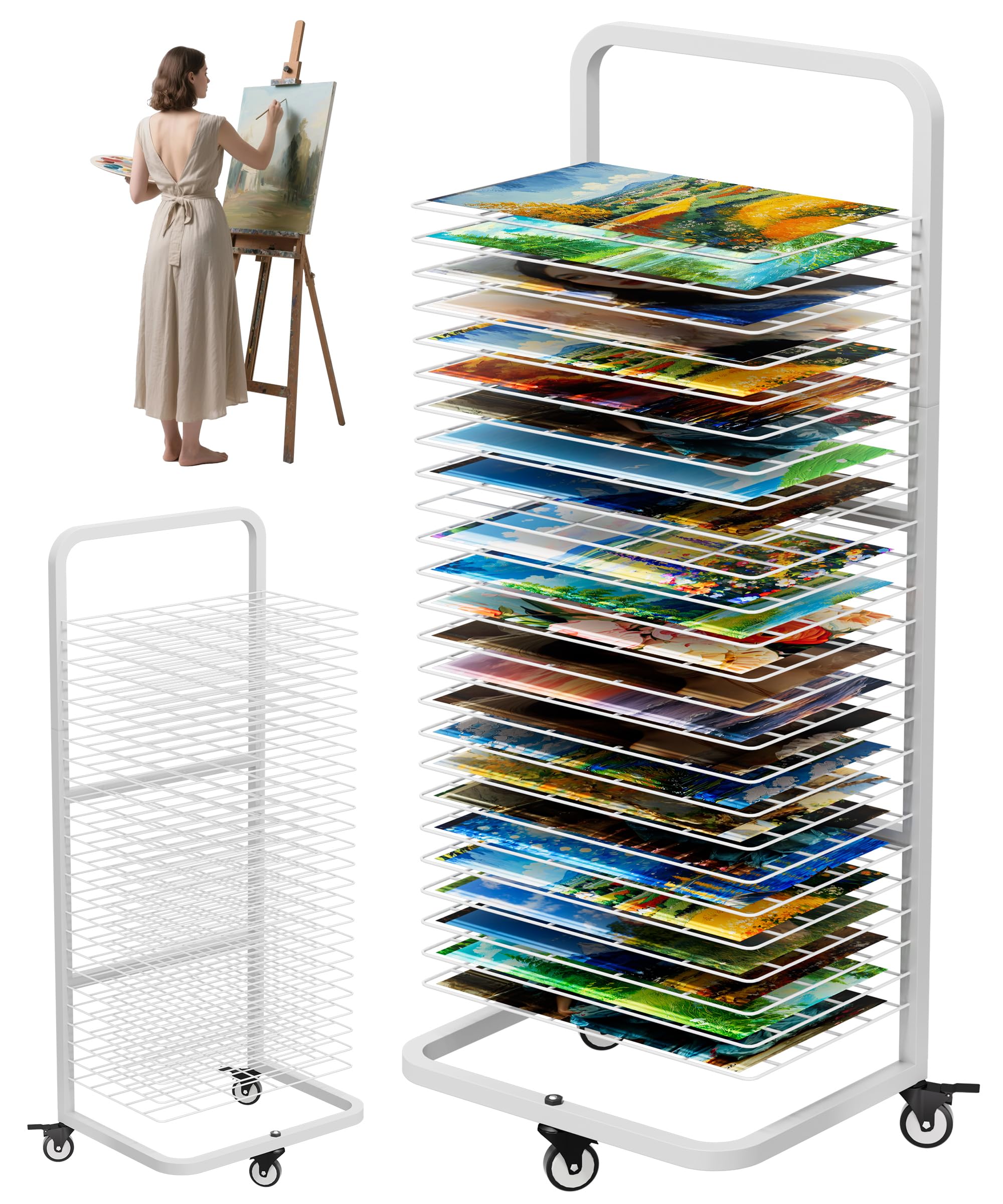 Photo 1 of ***MISSING HARDWARE***
Whoonba Art Drying Rack with 25 Removable Shelves, Mobile Metal Paint Drying Stand with Lockable Wheels, Functional Canvas Rack Art Storage for Artwork in Classrooms, Art Studios and Schools, White
