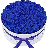 50 Piece Roses in a Velvet Box, Flowers for Delivery, Presereved Flowers Birthday Gifts for Women Mom and Wife (Royal Blue)