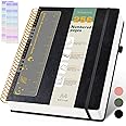 A4 Spiral Notebook Journal 8.5” x 11”, 256 Numbered Pages Hardcover Leather Journals for Women Men, Large Lined College Ruled Notebooks, 100GSM Thick Paper, Spiral Bound Journal for Work School, Black