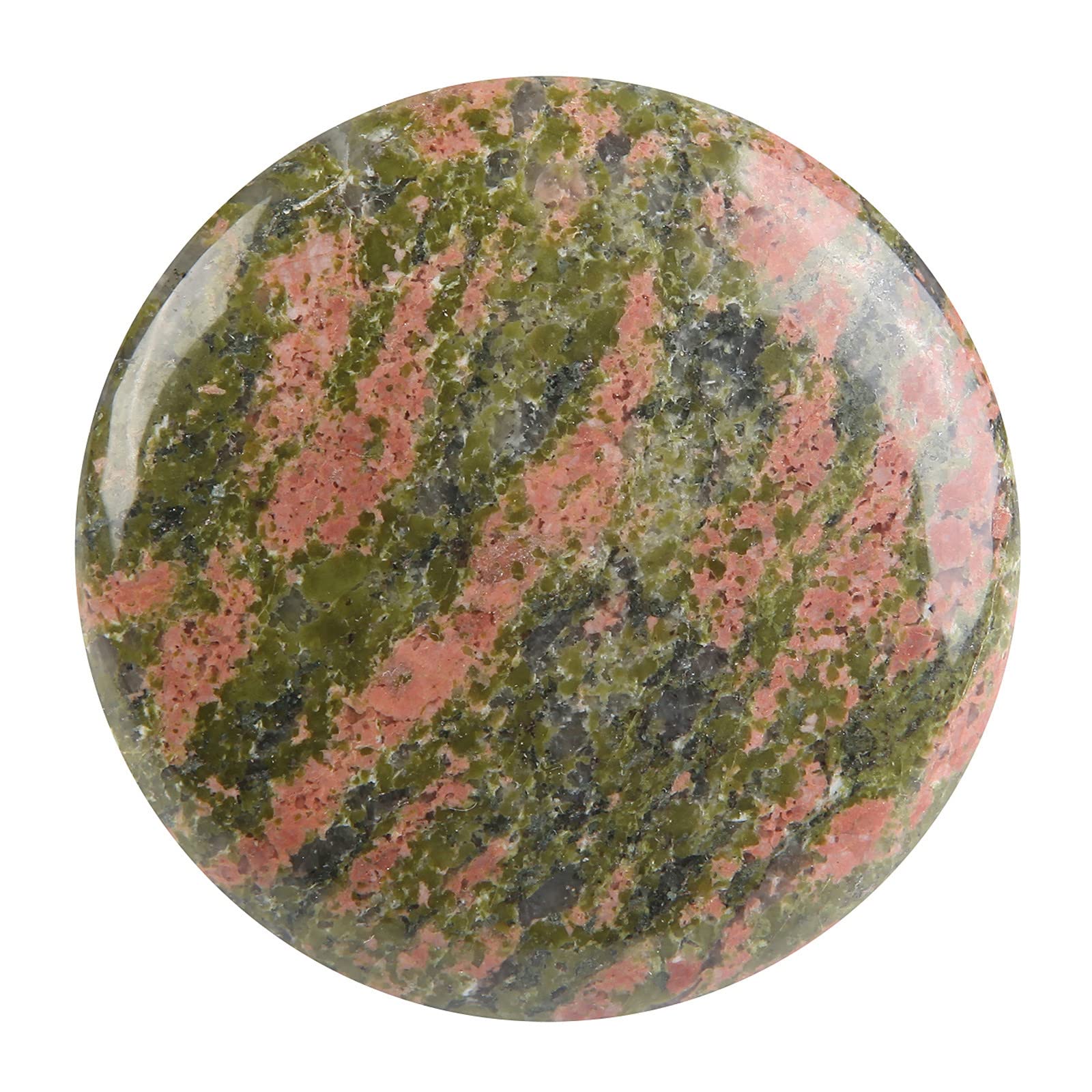 Nupuyai Unakite Round Palm Crystal Worry Stone, Pocket Massage Polished Energy Stone for Healing Stress Relief Meditation 65mm