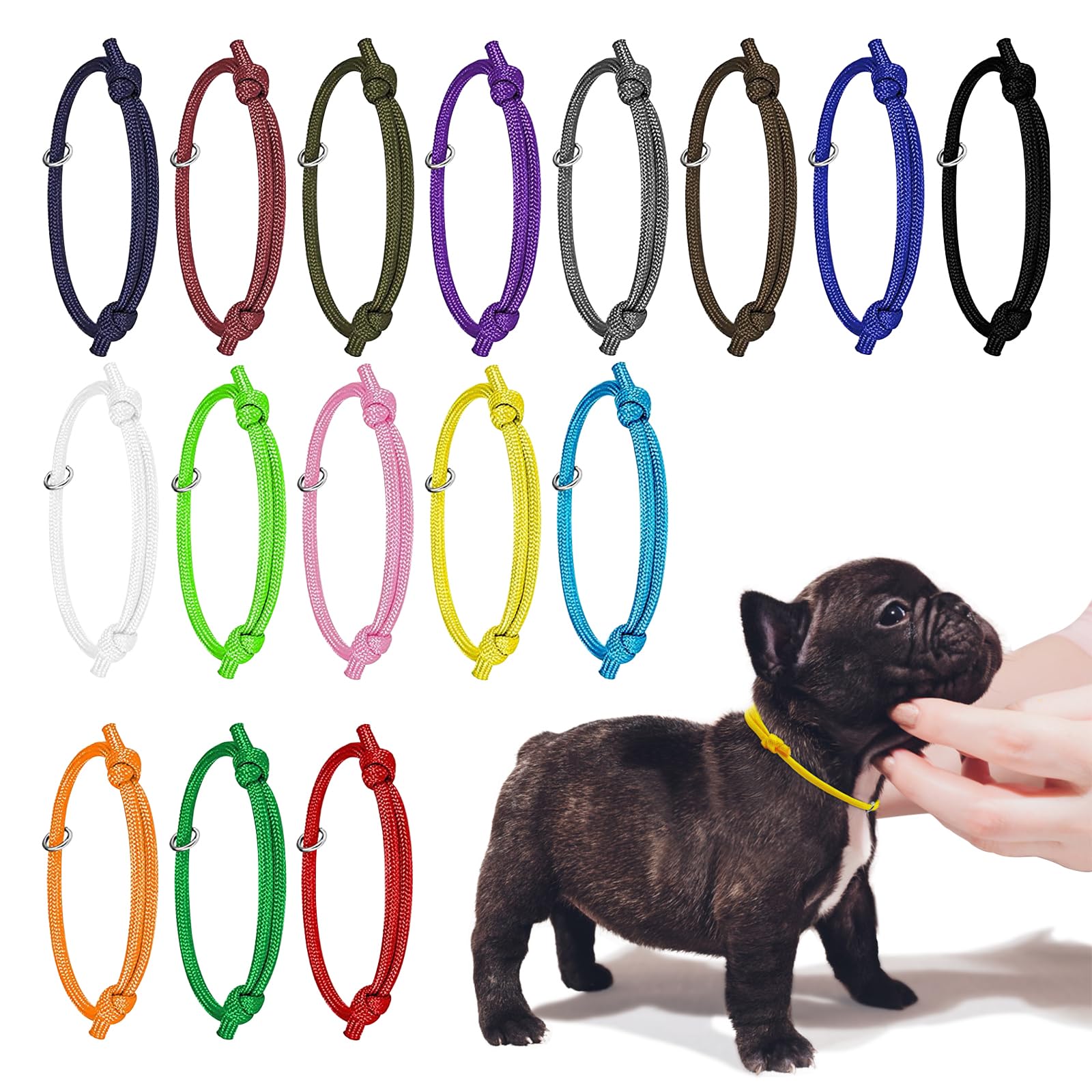 JJWNMLL 16pcs Puppy ID Collars,newborn kitten collar, Soft Polyester Collars Adjustable Puppy ID Bands Identification Puppy Collar for Dog Kitten Newborn Pet Identification,Multi Coloured (L,17-28CM)