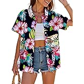 Women Hawaiian Shirt, Quick Dry Breathable Soft Cool Summer Hawaii Shirts Floral Tropic Print V Neck Travel T-Shirt
