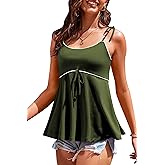 TAIPOVE Pima Cotton Camisole Tops for Women Spaghetti Strap Babydoll Tank Peplum Sleeveless Summer Bow Tie Strappy Cami