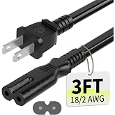 Vockjour Universal 3ft(0.93m) Power Cord, 2-Prong Pure Copper ETL, Black | Figure 8 Replacement for Sony PS5/PS4/PS3 Slim PlayStation 5 4 3 Xbox One X/S Xbox Series X/S Apple TV Printer Speaker