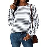 LilyCoco Womens Striped Long Sleeve Shirt Boat Neck Tops Breton Loose Fit Tshirt